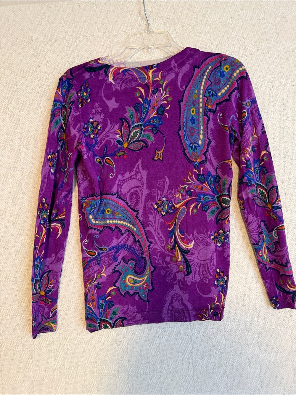 Talbots Medium Purple Paisley Print Women's Wool Sweater
